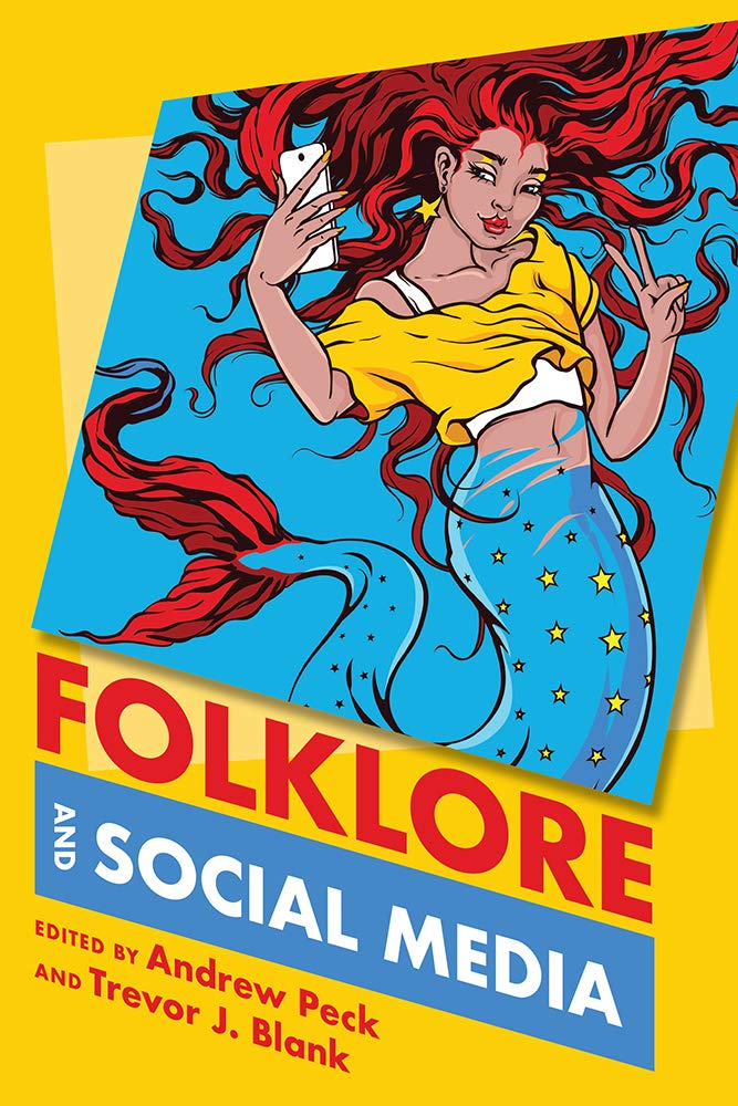 Red-haired mermaid on blue and yellow background